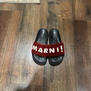 Marni Red and White Slide Sandals